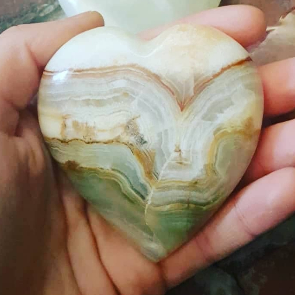 SALE Lovely Banded Onyx Heart Crystal Carving
